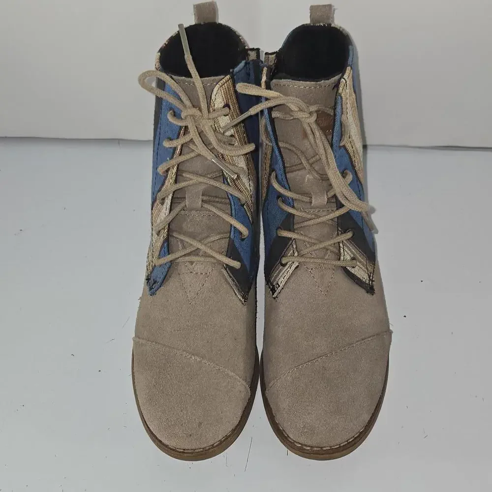 0202 TOMS Alpa Boots‎ Taupe Suede Leather Striped Colorful Women's Size 7.5W